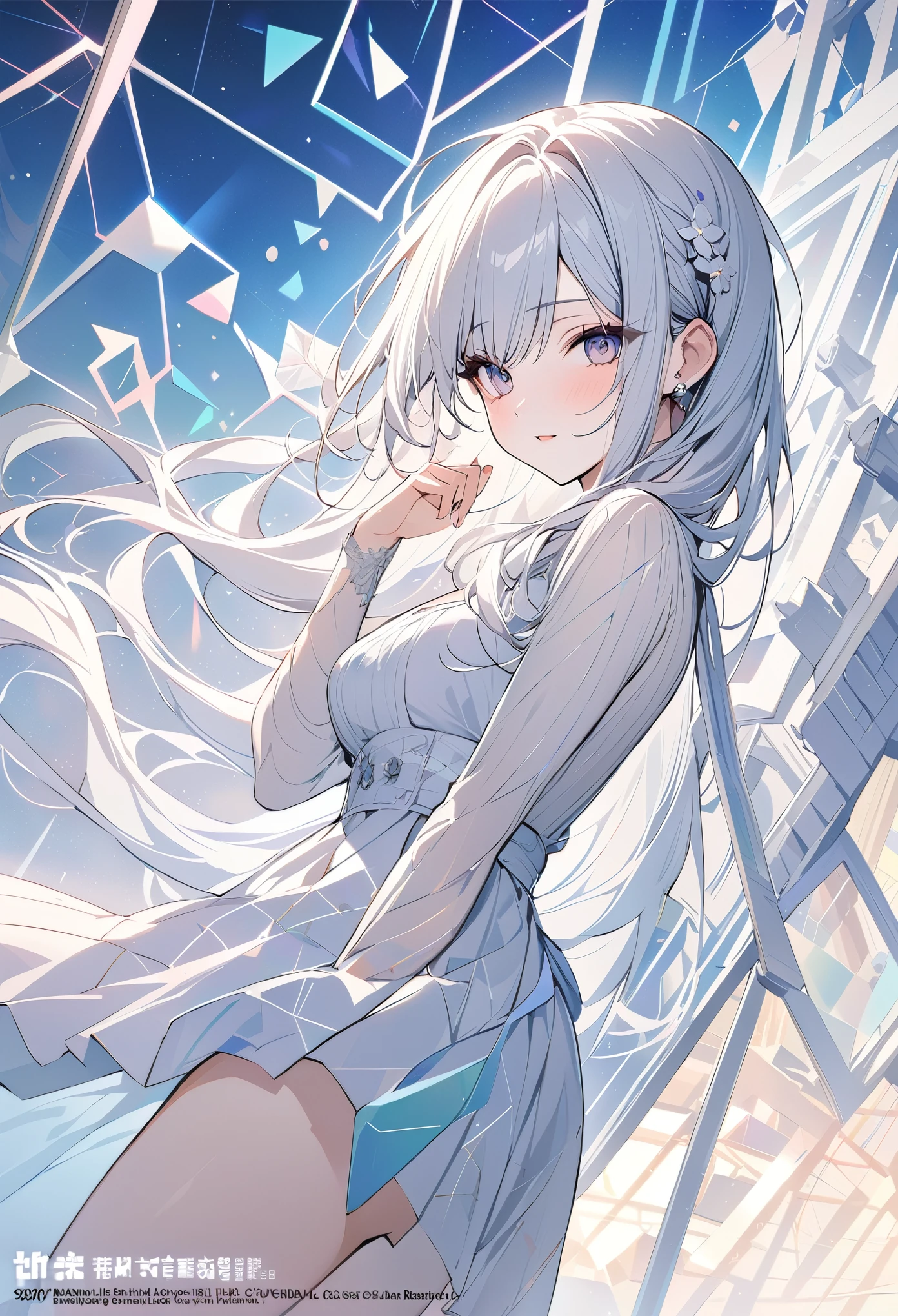 ,beautiful flower々), (masterpiece, Highest quality), Official Art, beautifully、aesthetic: 1.2), (1 girl), Very detailed, (Geometry Art: 1.3), colorful、White long hair、