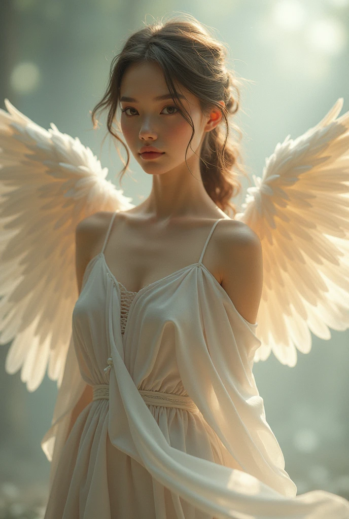 1 girl ,angel, feathers, not wearing clothes, NUDE,(high resolution, Highly detailed, best quality), Medium bust