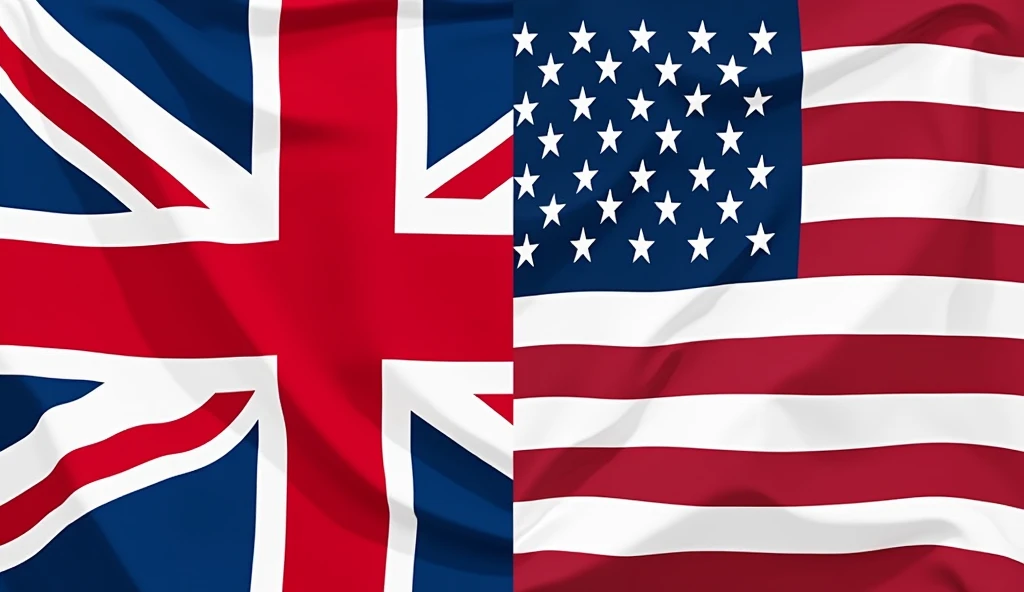 British flag on the left half and usa flag on the right half