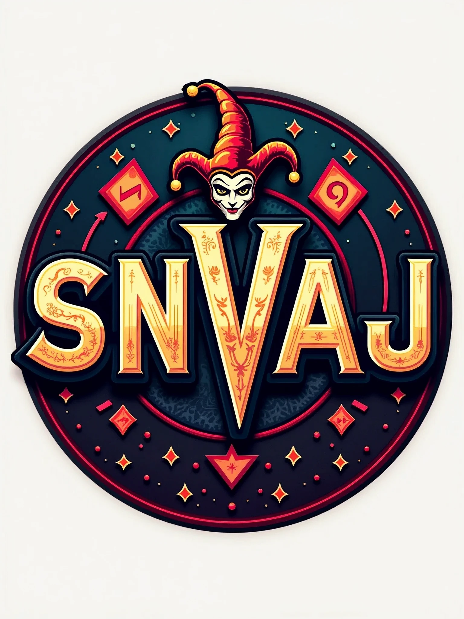 circular logo “snvaj" letters i ,joker, joker background