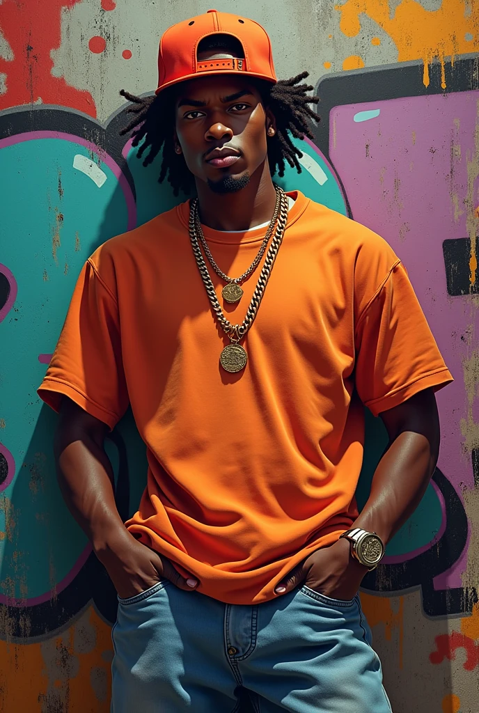 black character, with a 90s rap style