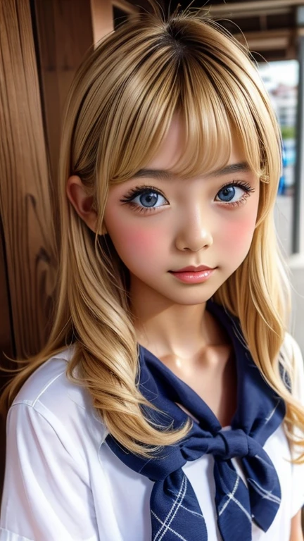 Gal Makeup、Elementary school girl、blonde、Hime cut