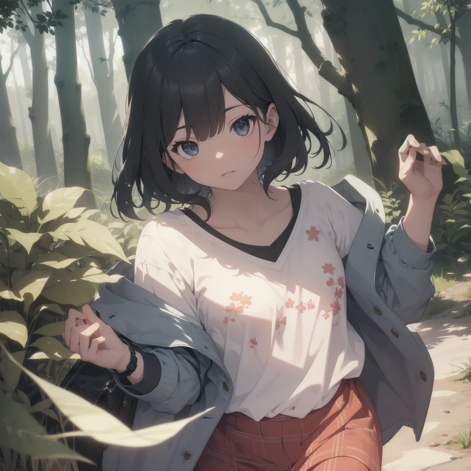beautiful detailed girl,(masterpiece,best quality,extremely detailed:1.2),((cowboy shot:1.1)),(solo,10 years old,kawaii,slender,small breasts:1.25),(pained look:0.8),((white underwear) in ((Torn school uniform)):2),(dirty:2),blush,shy,weep,standing,(deep forest:1.5),(hug:0.4),rating: general, newest,Sexy face,(primitive:1.1)