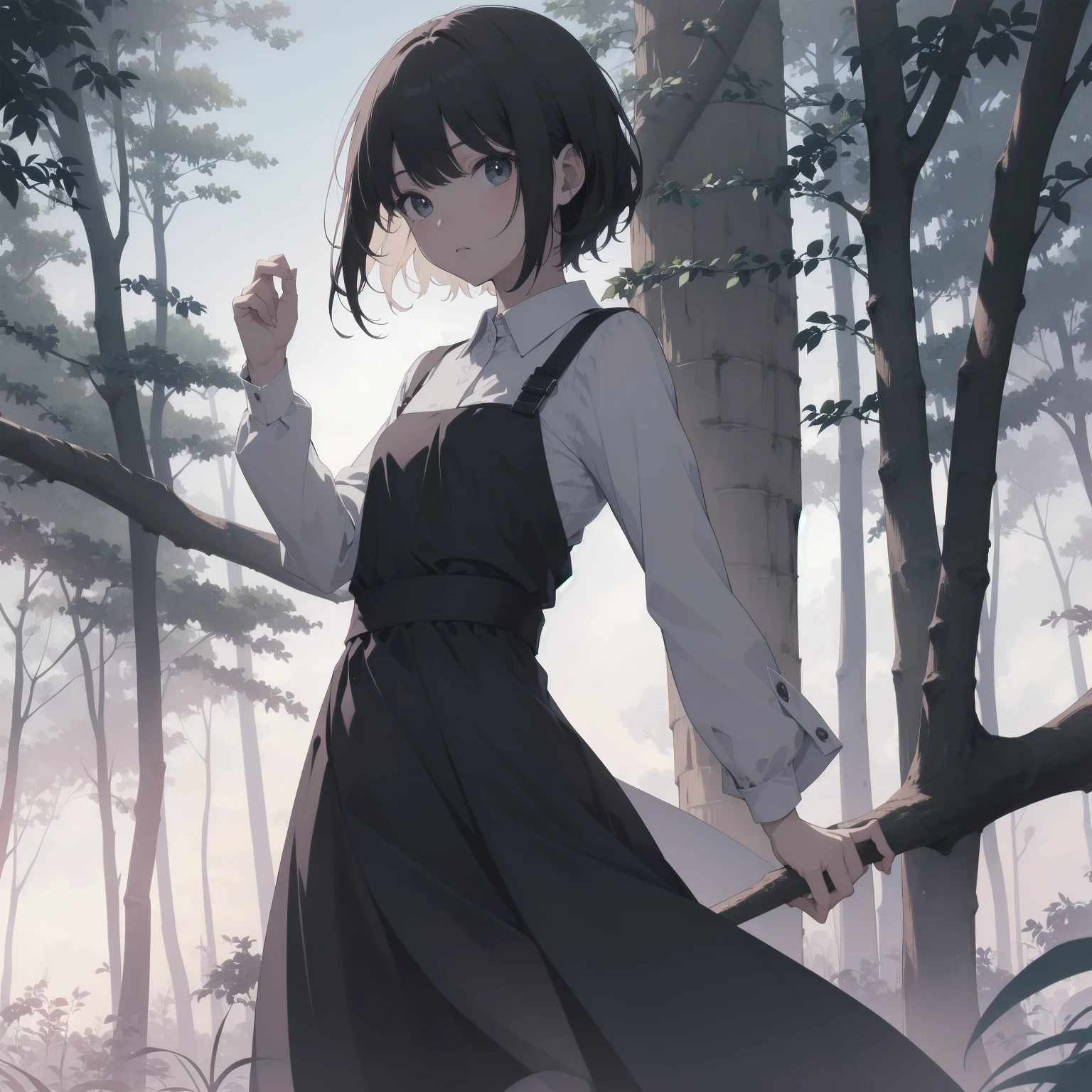 ultra-absurdres-Top quality by artist God, ultra-detailed, high resolution, anime moe artstyle, best anime 8k konachan wallpaper, pixiv contest winner, pool:2810, perfect anatomy,break, 1girl, ninja, (Please draw a ninja girl walking sleepily to forest alone. )break,(Solo,little female, 10-year-old:1.3),Full limbs, complete fingers,(very short hair), short cut, flat chest, , small butt, small black eyes, beautiful detailed eyes, well-proportioned iris and pupils, expressive eyes, highres detailed hair, expressionless, short kimono, short shorts, scarf, (Detailed Lighting), (Detailed background), night, in the forest. break,super detailed skin, Best cinematic lighting powered by famous artist, 8k,beauty illustration,photoshop_(medium),very aesthetic,break,((artist:ishikei )), artist:clamp ,artist:carnelian ,artist:kantoku ,