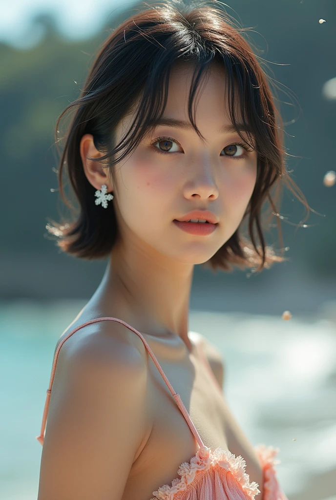 1 girl, (Micro Bikini:1.2), Beautiful Japanese actresses, 
Photogenic, Yukihime, Long eyelashes, Snowflake Earrings,
(RAW Photos, Highest quality), (reality, reality的:1.4), (Flying debris), 
Beautiful details, Beautiful lip detail, Highly detailed eyes and face, 
BREAK is perfect anatomy, The whole body is thin, Small breasts, (short hair:1.3), Angel&#39;smile, 
Crystal Skin, Wake up, Capture the light