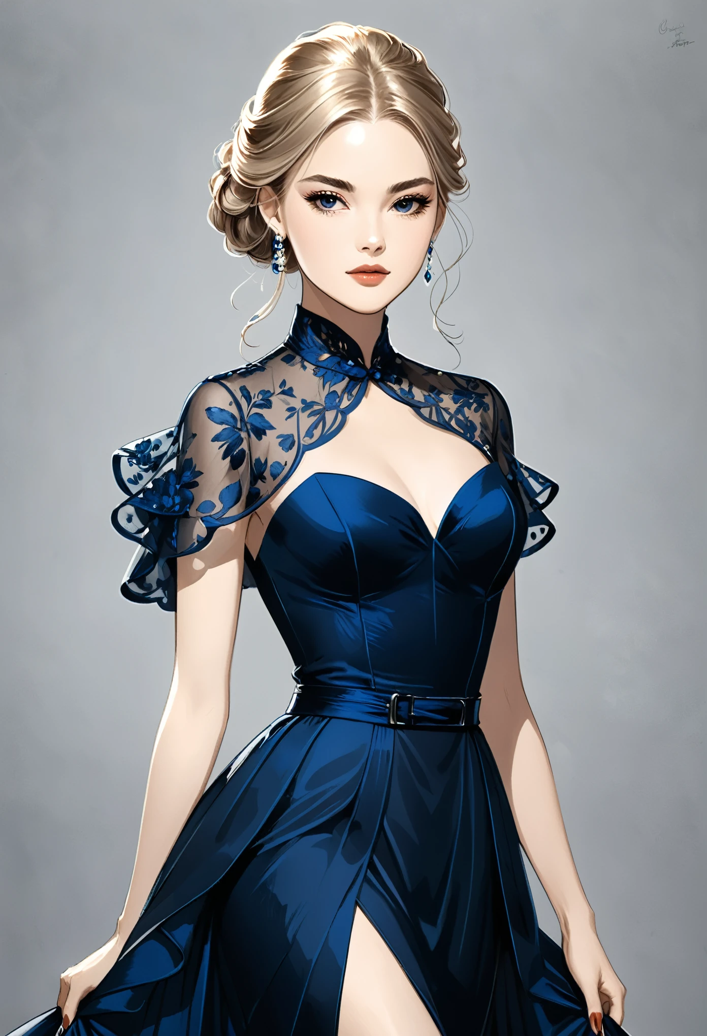 [in style of Hans Hartung],in style of Carolina Herrera-【Gorgeous clothing designer】-,in style of Charlie Bowater
1 girl,character concept design,gravure_pose