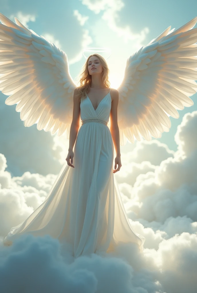 A beautiful angel with wings and white dress
