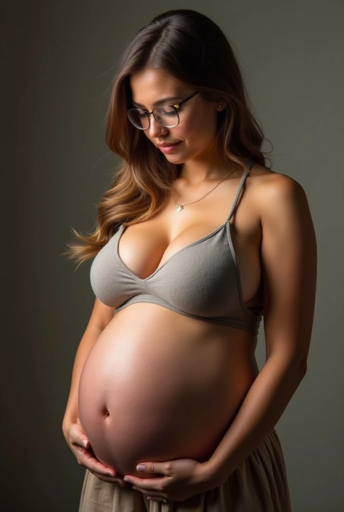 Pregnant woman with Quadriplets ultra big belly