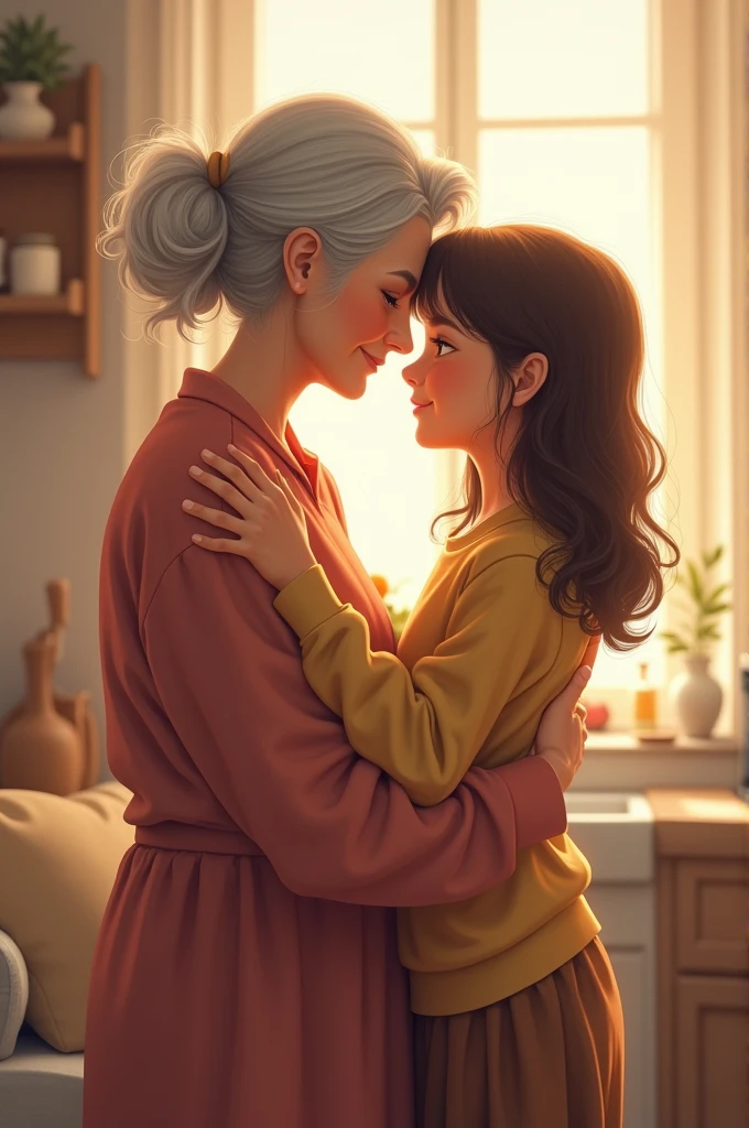 Old drawing UP grandma and granddaughter with love