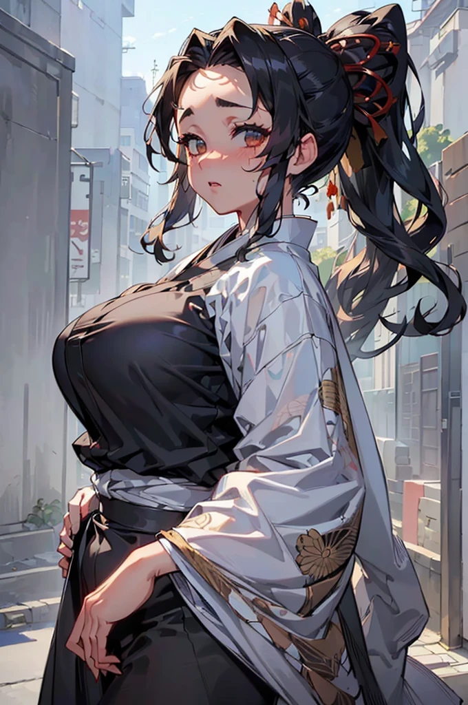 (((beautiful))), (((kimono, One Woman, Tied up))), ((Black Hair, Long Hair, ponytail, hair ornaments)), Large Breasts, Huge Saggy Tits, Glowing Skin, Sweat, (((Intricate details))), High resolution, ((Intricate details, Ultra-detailed)), from front, cowboy shot, (looking at viewer, look at viewer), Red cheeks, painful, depressed, Dark Room, night, 