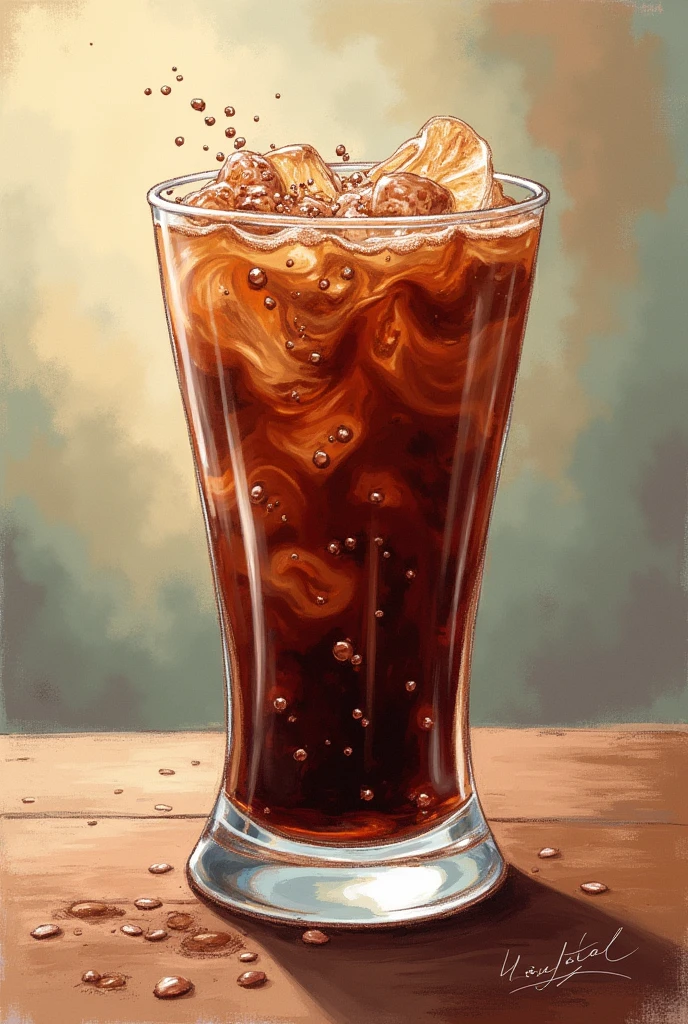 A drawing of a chocolate flavored soda