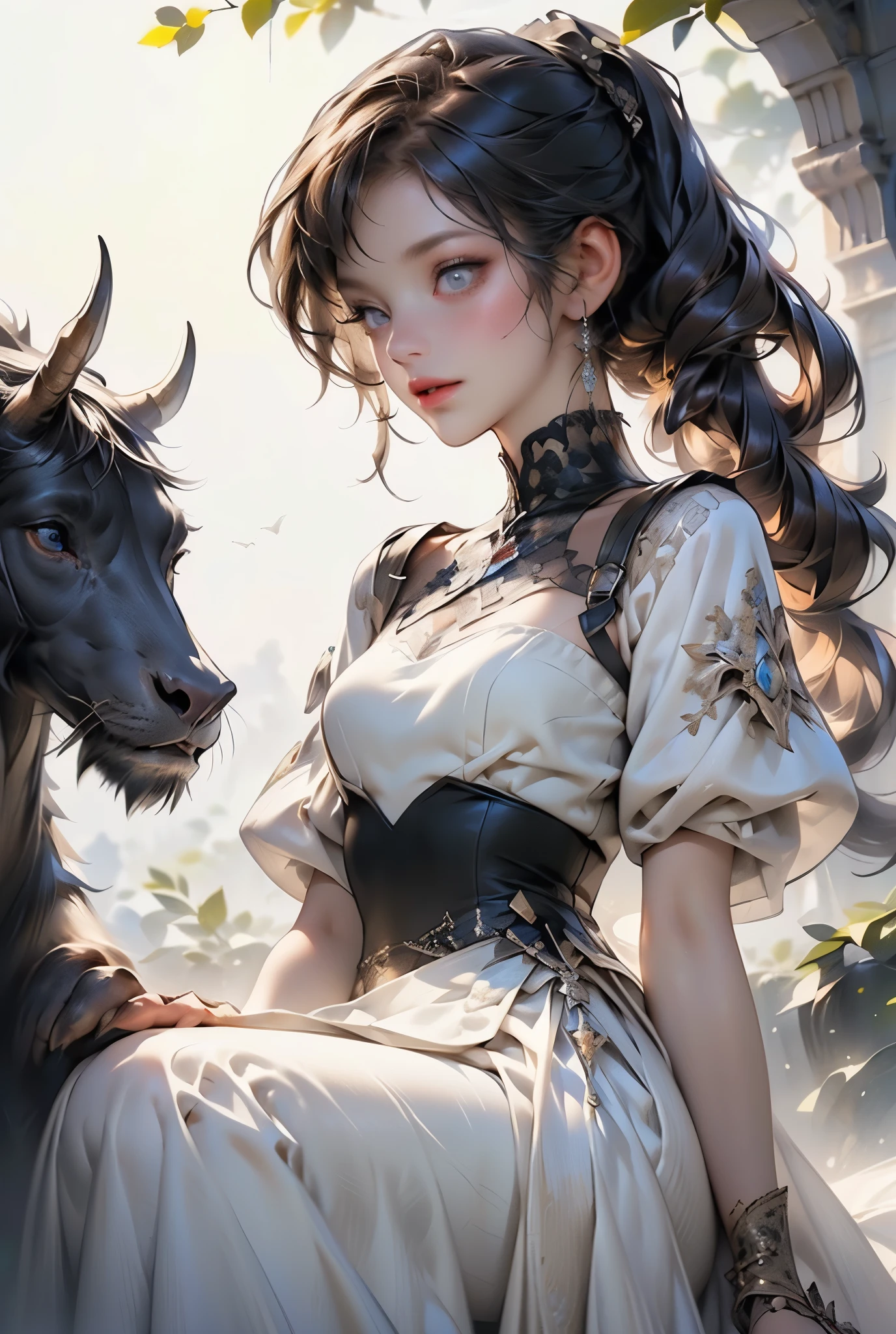  (((masterpiece, of the highest quality, super detailed))), (digital art), (a witch belonging to an occult order of knights), (a knight crossed with a witch), Victorian era inspired, ((minimal but intricate beautiful armour)), (Fluttering lace flared dress with frilly petticoats), ((Bloodbourne inspired)), ((nier automata inspired)), (big forhead:1.2), (((dark hair, long ponytail, thick ponytail, heavy ponytail))), (((Very sharp focused eyes))), ((small breasts)), very long eyelashes, occult aesthetic, (red and white clothing detailed and intricate steampunk and detailed gothic), (with a hood), complex lace boots, 