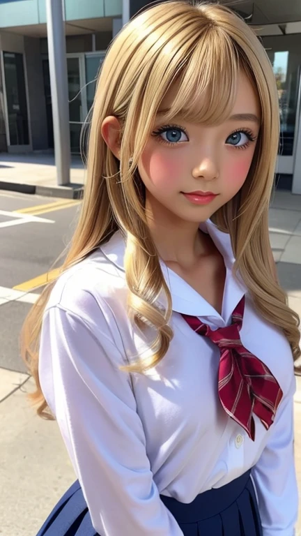 Gal Makeup、Elementary school girl、blonde、Hime cut、Full body close-up shot