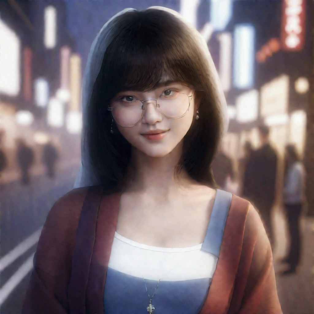 (upper body:1.5), Beatiful ,20 years old black
hair,sweet clothing movie lighting best quality
,woman, bright picture, wearing glasses,smiling
city street at night,shiny, 4k,beautiful,
masterpiece,korean modern style, two-
dimensional culture, 2d animation, 8k,film
lighting , realistic anime style, exquisite
picture,sharpen