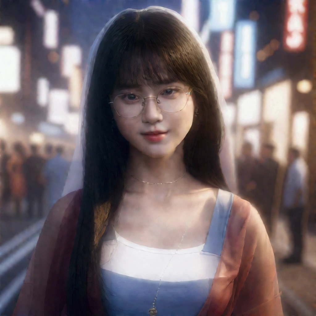 (upper body:1.5), Beatiful ,20 years old black
hair,sweet clothing movie lighting best quality
,woman, bright picture, wearing glasses,smiling
city street at night,shiny, 4k,beautiful,
masterpiece,korean modern style, two-
dimensional culture, 2d animation, 8k,film
lighting , realistic anime style, exquisite
picture,sharpen