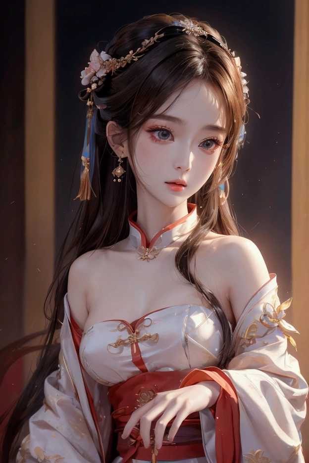 8k, RAW Photos, Highest quality, masterpiece: 1.2), (Realistic, Photo Realistic: 1.4), {{{One girl}}},, Depth of written boundary, whole body, Cinema Lighting, Asian Girl, Beautiful Faces, Beautiful body, sweating, , Depth of written boundary, skin, ear, Pale skin, Highest quality, masterpiece, figure, Very disciplely and beautiful, Very detailed,CG,Unity,8k wallpaper,wonderful,In detail,Master,Highest quality,Official Art,Very detailed CG Unity 8k wallpaper,Ridiculous,incredibly Ridiculous,Large file size, Very redundant, High resolution, Very redundant, Beautiful detailed girl, Very detailed目と顔, Beautiful attention to detail, Light on the face, (Hanfu: 1.1), One girl