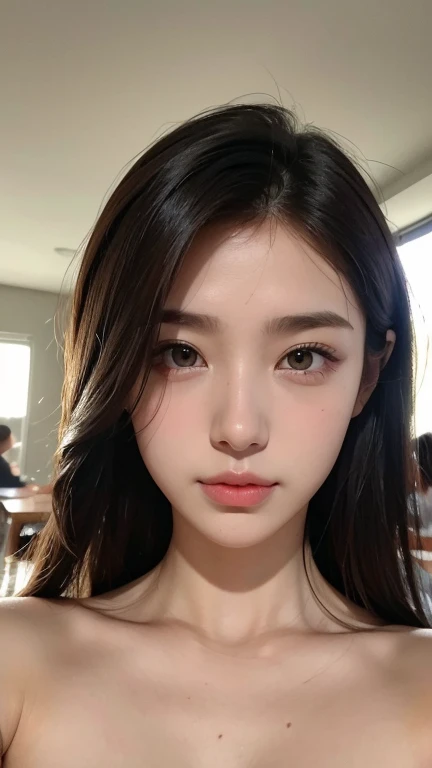 (UHD, masterpiece, anatomically correct, textured skin, super detail, best quality, highres, 8k, bloom, Front Light:1.2, perfect dynamic composition), (24-years-old, 1 person, Cute and sexy high school teacher, sexy face, long face, distant eyes, Gentle eyelids, thin eyebrows, Gentle corners of the eyes, Hawk-like nose:1.4, completely charm you, Eyes that feel erotic, A taste of beautiful eroticism, Too cute beauty), break, absurd, one person's perspective, ((White zip-up shirt)), ((濡れて透けて見えるシャツ)), (enchanting smile:0.8), (look at the viewer), (long hair, Inward curled hair, bangs, smooth hair), (beige colored hair:1.2), (close up on chest: 1.3), ((very close relationship:1.4))、((Place your hands on the table:1.2, Facing each other across the table:1.2)), ((in the school library)), (taken from above:1.2), Kitagawa Keiko、ギャルメイク、チーク、((Fishnet tights))、(Nipple Covers)、((Twin tails))、((Cleavage Emphasis))、(Silver hair ornament)、Choker Necklace、(Seduce a man)