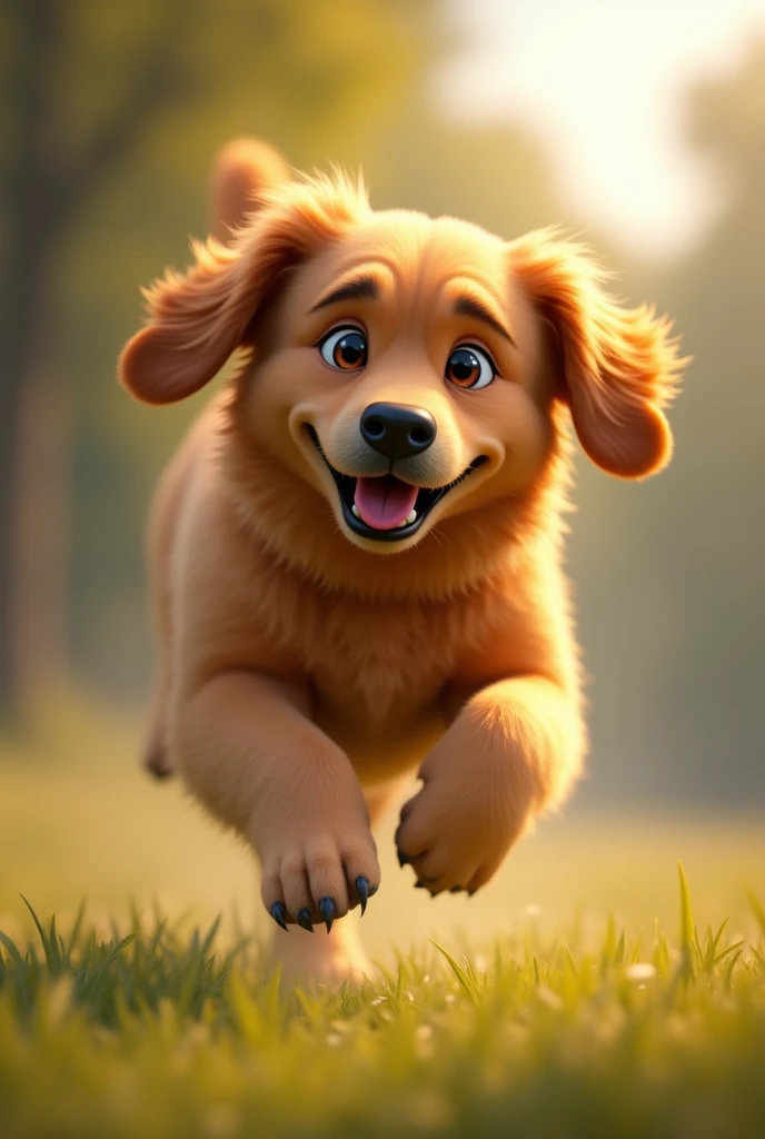 Golden Retriever、Thick and distinctive eyebrows、Sticking out tongue、Eyes are round、running、Adult dogs、