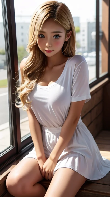Gal Makeup、middle School girls、blonde、Hime cut、Full body close-up shot