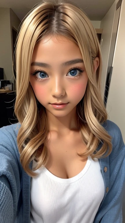 Gal Makeup、middle School girls、blonde、Hime cut、Full body close-up shot