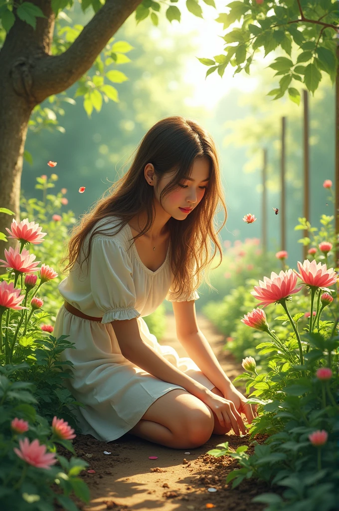 Girl taking care of her garden 