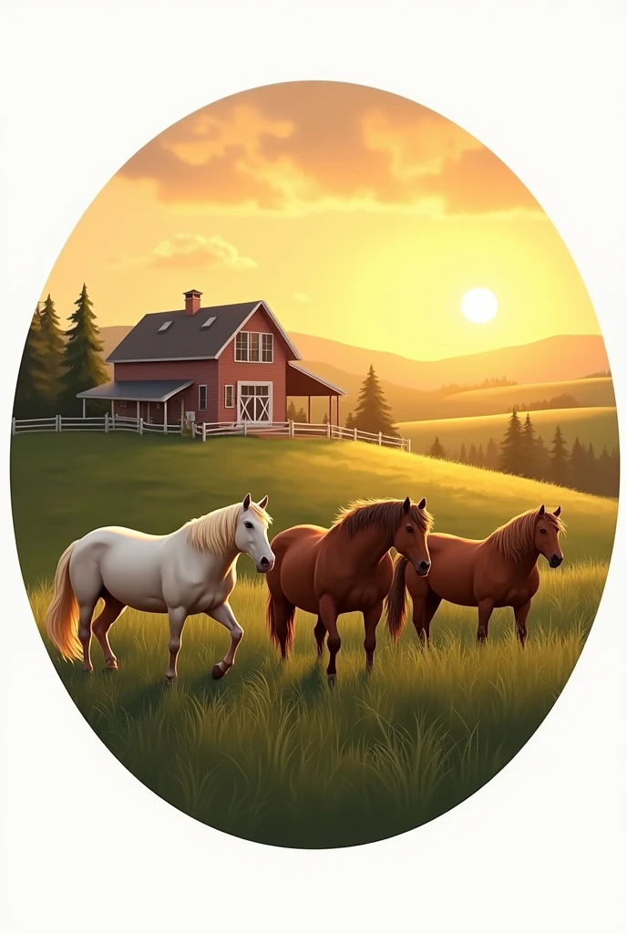 A circular logo with a farm, a sun behind and horses in front, name below Rural Day