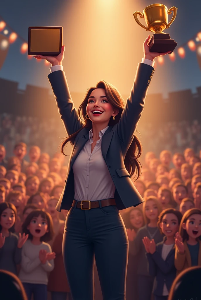 I want an image of a leading girl winning an award