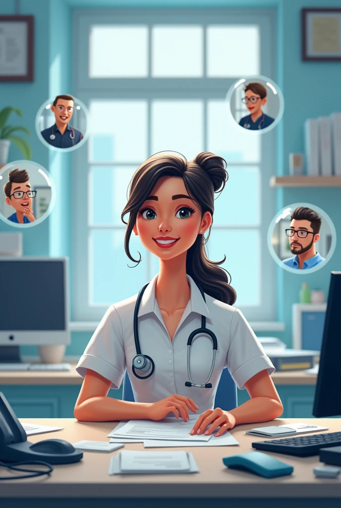 A care consultation, who juggles many tasks (With.B. a picture with many small symbols for tasks)