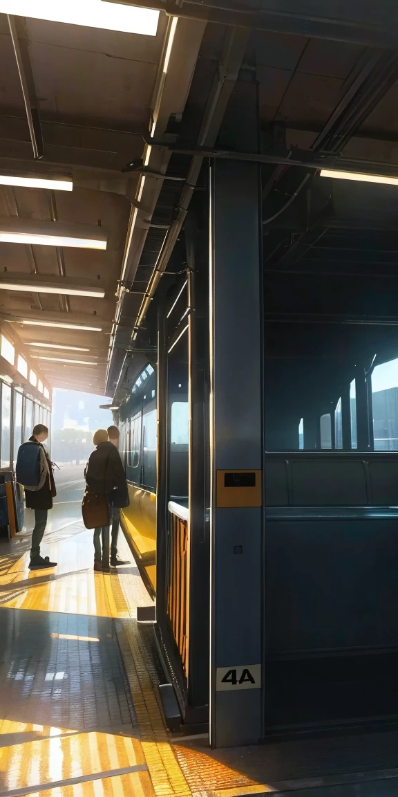 A person waiting for a train in a quiet atmosphere,Soft lighting,vacant seat,exterior,Inside the train station: Illustration Image Quality: (Highest quality,4K,8k,High resolution,masterpiece:1.2),Very detailed,(Realistic,photoRealistic,photo-Realistic:1.37),High resolution,超High resolution,Studio Lighting,Sharp focus,Physically Based Rendering,Very detailed説明,Professional art style: Realistic Color tone: Soft toned lighting: Soft and soothing
