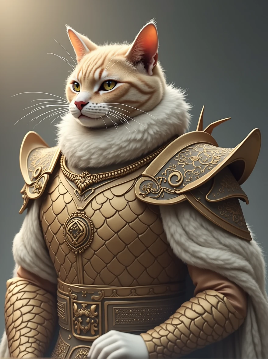 (masterpiece, best quality:1.2),Cat wearing dragon armor,bust,portrait,A symbol of power,Top quality,HDR,Details of hair。
