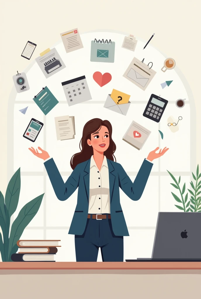 A care consultation, who juggles many tasks (With.B. a picture with many small symbols for tasks)