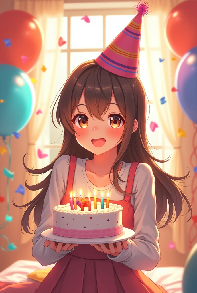 1:Generate image 1。Generate an image of a young woman celebrating her birthday in an anime style.。