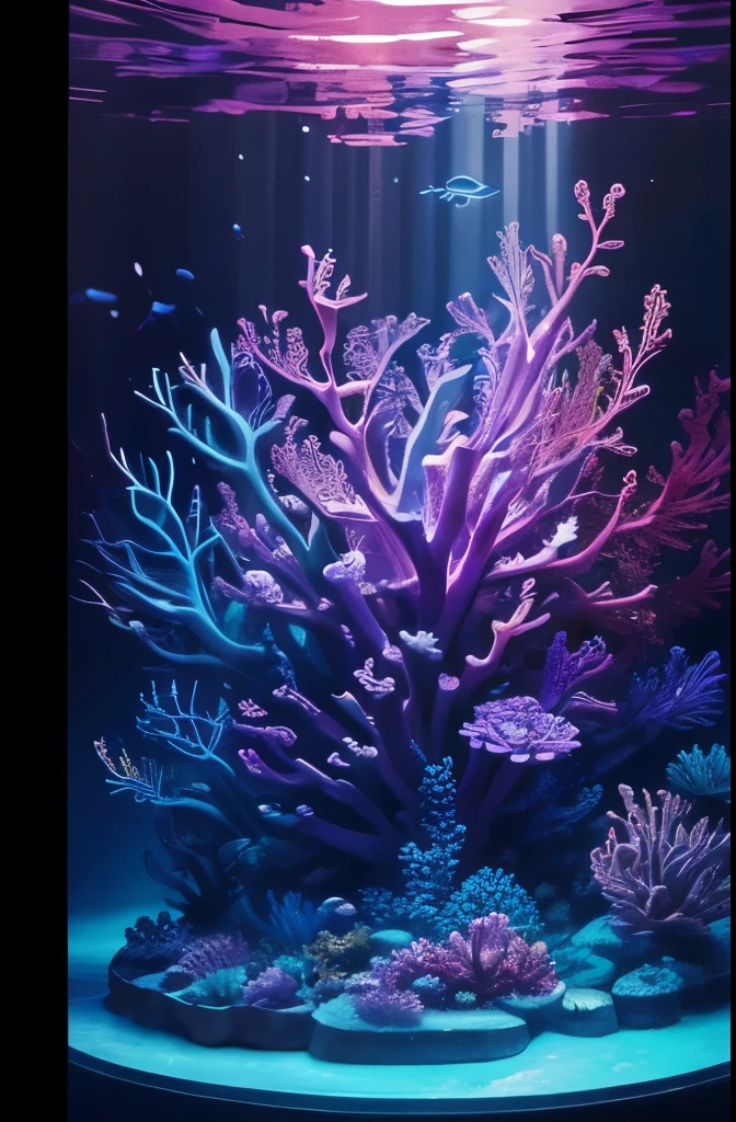 purple sea anemone in a tank with other sea creatures, delicate coral sea bottom, colorful coral, long wispy tentacles, harmony of neon glowing coral, translucent gills, eagle coral, elegant coral sea bottom, beautiful colorful corals, purple and blue neons, radiating atomic neon corals, sea anemone, coral, rainbow corals, corals, underwater soft colours