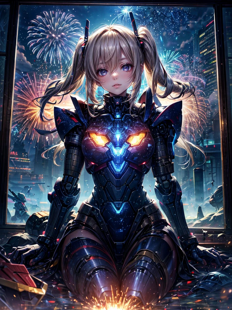 High resolution, Winner of numerous awards, Ultra high definition, Textured skin, Retina,
masterpiece,(bestquality),highlydetailed,ultra-detailed,1girl, (A composition where a girl is sitting on the shoulder of a giant robot or in the palm of a giant robot’s hand.:1.4)(robot)(fantasylandscape:1.2,natural lighting:1.5,confidentexpression),(panorama:1.2),mecha, smile,angle、chrome,raw(A beautiful girl in a yukata with blonde twin tails:1.5)Fireworks burst into the sky🎇、(Fireworks lighting)Beautiful summer starry sky、(上空にガンダム系robotが飛行している)