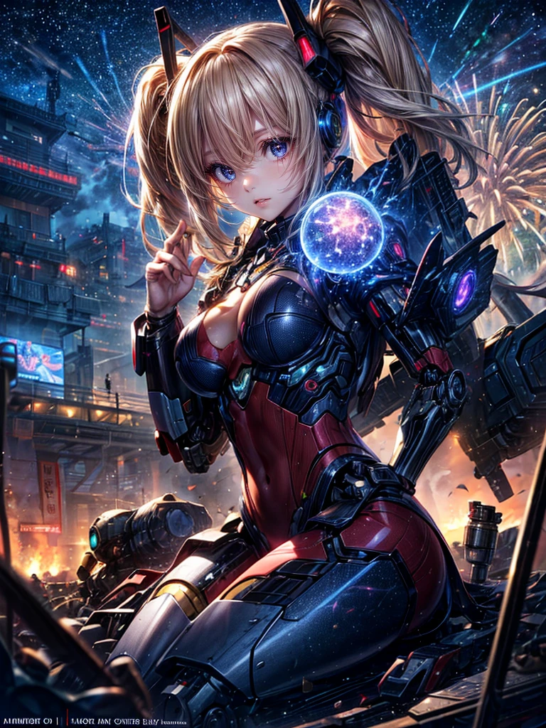 High resolution, Winner of numerous awards, Ultra high definition, Textured skin, Retina,
masterpiece,(bestquality),highlydetailed,ultra-detailed,1girl, (A composition where a girl is sitting on the shoulder of a giant robot or in the palm of a giant robot’s hand.:1.4)(robot)(fantasylandscape:1.2,natural lighting:1.5,confidentexpression),(panorama:1.2),mecha, smile,angle、chrome,raw(A beautiful girl in a yukata with blonde twin tails:1.5)Fireworks burst into the sky🎇、(Fireworks lighting)Beautiful summer starry sky、(上空にガンダム系robotが飛行している)