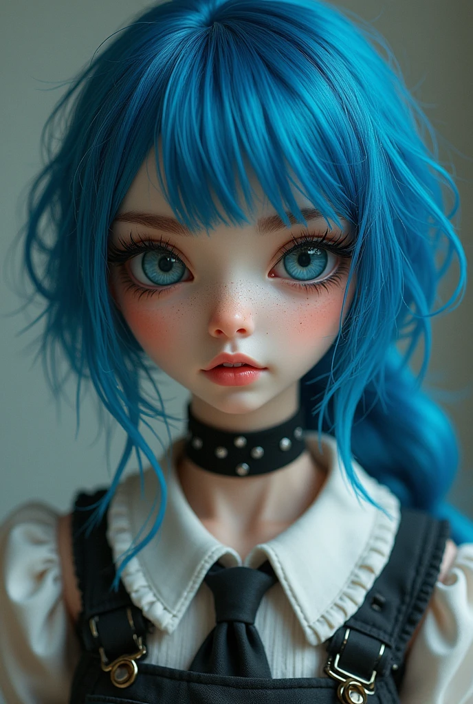 girl,Blue Hair,Punk,masterpiece, best quality, 8K, Delicate skin texture, Detailed fabric texture, Delicate face, Intricate details, Extremely detailed,