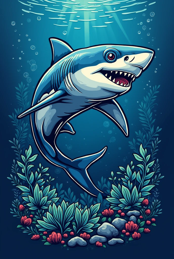 Shark themed T-shirt,sea blue 