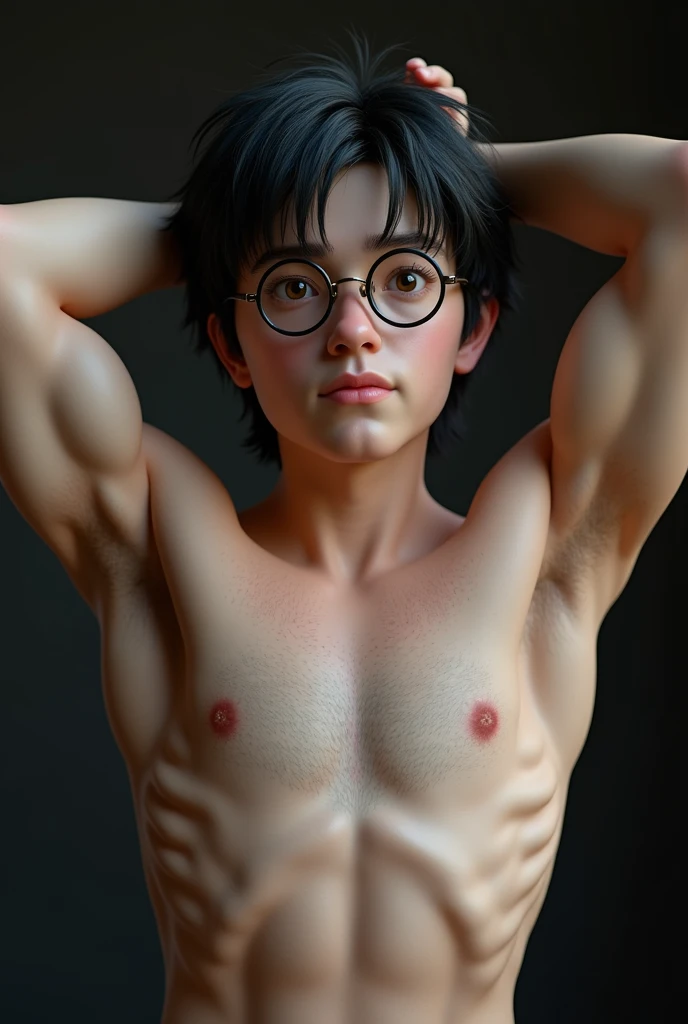 (photorealism:1.2), harry potter showing armpits