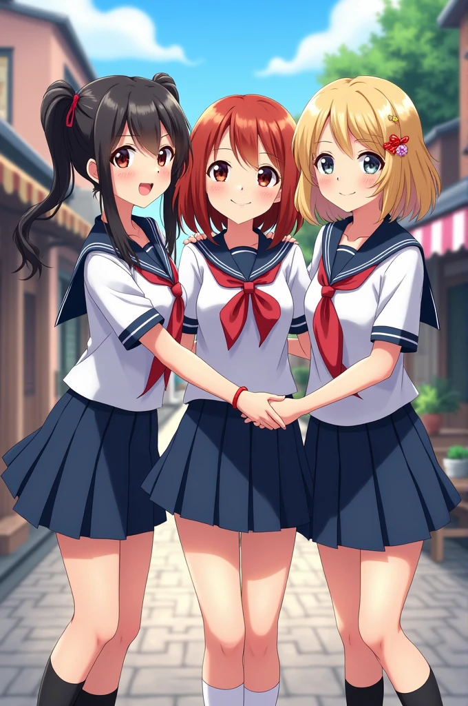 Group of three friends dressed as schoolgirls 