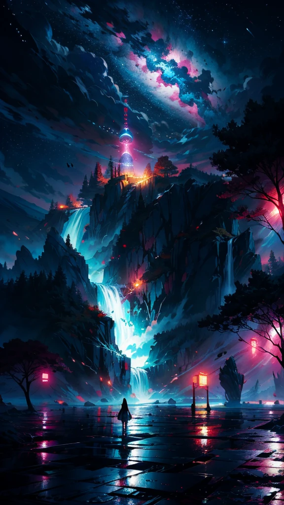 Anime girl standing on a rock looking at a sky full of stars, Makoto Shinkai Cirilo Rolando, Anime Art Wallpaper 4K, Anime Art Wallpaper 4K, Anime Art Wallpaper 8K, cosmic skies. por makoto shinkai, inspirado em Cyril Rolando, No estilo Dan Mumford obra de arte, paper awesome wallpaper, por Yuumei