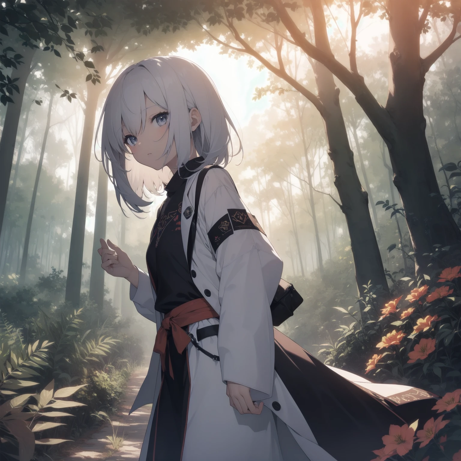 ultra-absurdres-Top quality by artist God, ultra-detailed, high resolution, anime moe artstyle, best anime 8k konachan wallpaper, pixiv contest winner, pool:2810, perfect anatomy,break, 1girl, ninja, (Please draw a ninja girl walking sleepily to forest alone. )break,(Solo,little female, 10-year-old:1.3),Full limbs, complete fingers,(very short hair), short cut, flat chest, thighs, small butt, small black eyes, beautiful detailed eyes, well-proportioned iris and pupils, expressive eyes, highres detailed hair, expressionless, short kimono, scarf, (Detailed Lighting), (Detailed background), night, in the forest. break,super detailed skin, Best cinematic lighting powered by famous artist, 8k,beauty illustration,photoshop_(medium),very aesthetic,break,((artist:ishikei )), artist:clamp ,artist:carnelian ,artist:kantoku ,