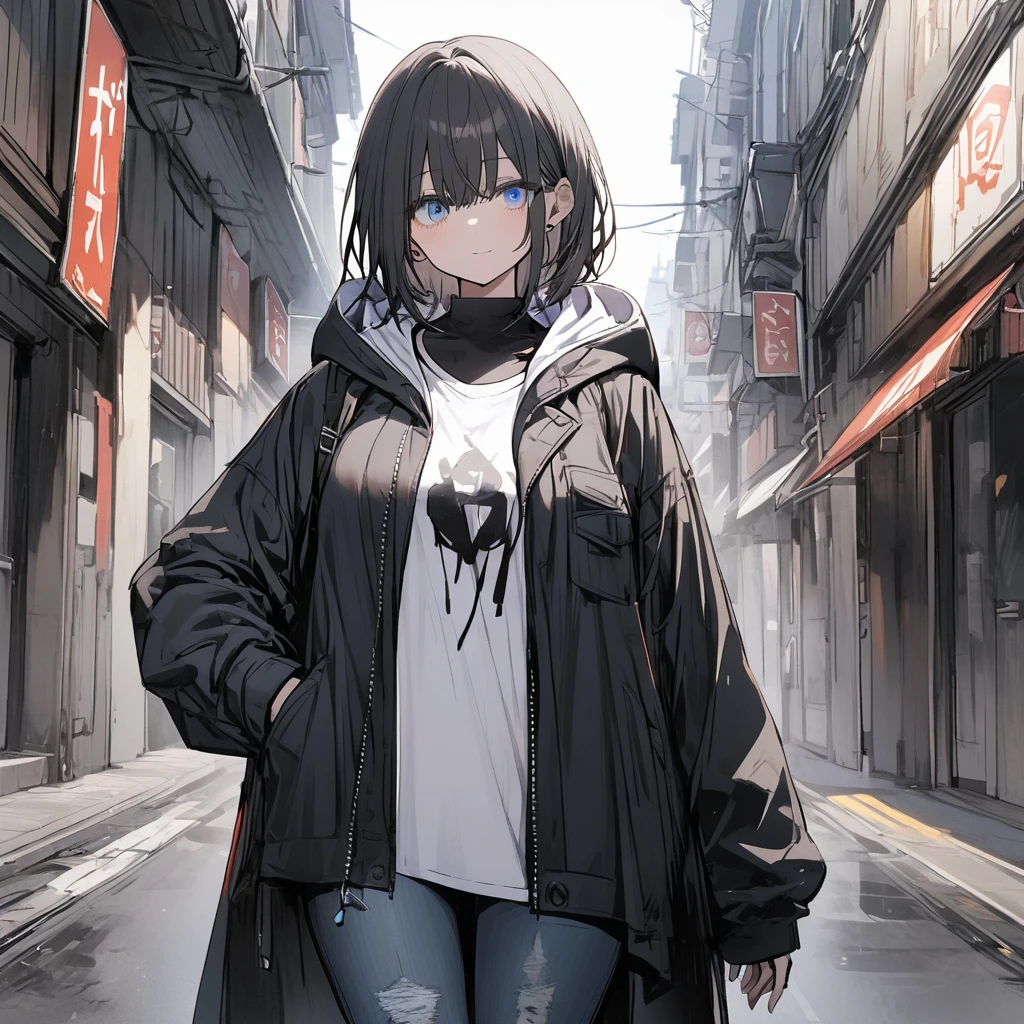 ((Masterpiece, highest quality)), (MAX resolution, distinct_image), Perfect Anatomy, 1 girl, (Black hair:1.2), (short hair:1.2), ((covered chest by hands)), ((((Closed Front Winter Cloth, brown color)))), city, street, (night:1.1),(dark background:1.2), hide bare body,