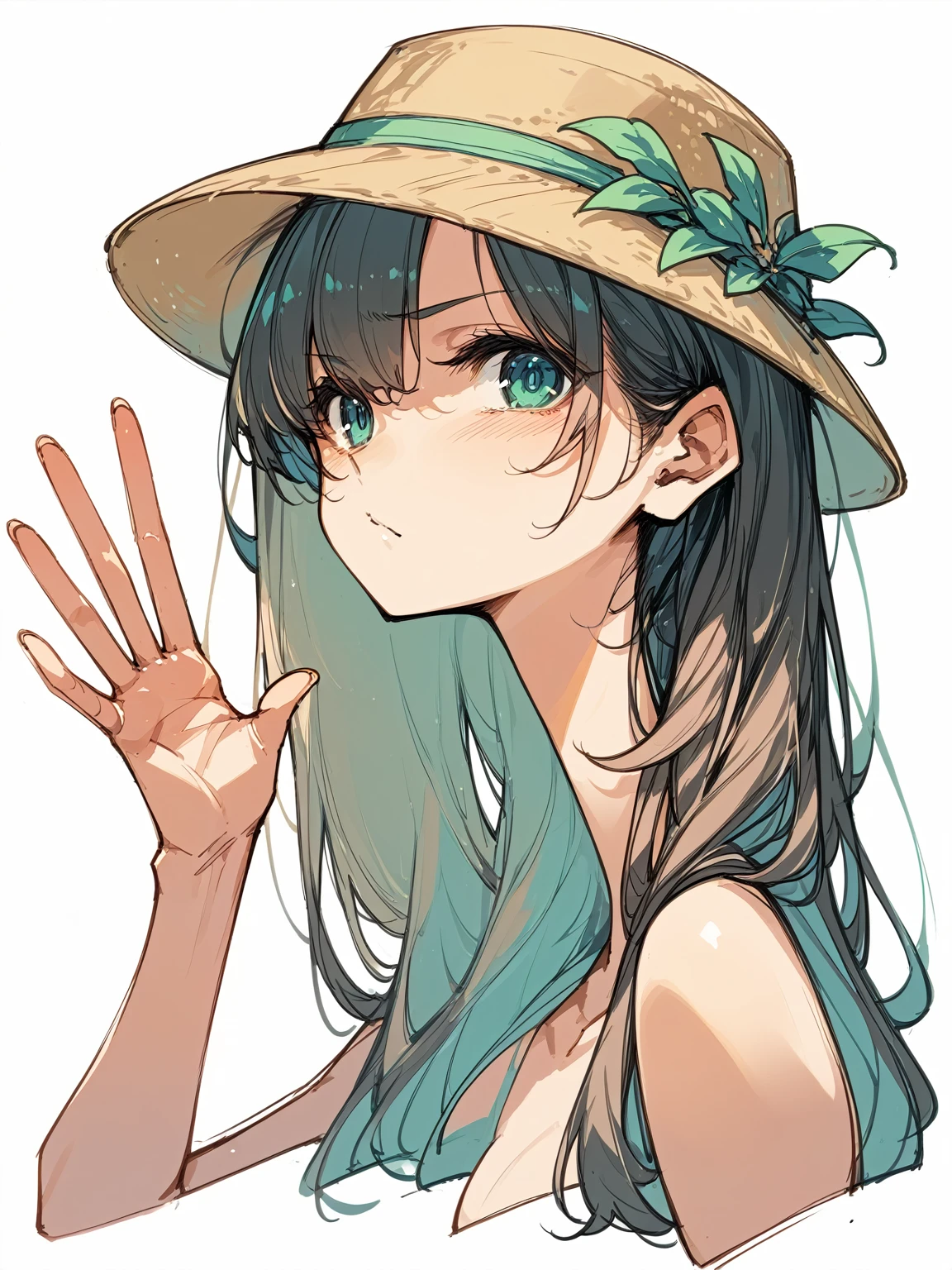 Painting of a nude woman with a hat on her head, Thick outline, Hands behind the back pose!, Thick outlines, Line art!!, Sexy pudica pose gesture, Beautiful anime outline, , Line art, 太い黒のLine art, Mr.々A pose, Matte Sketch, 鉛筆で描いたrough sketch, rough sketch, Anime Sketch, 太いLine art