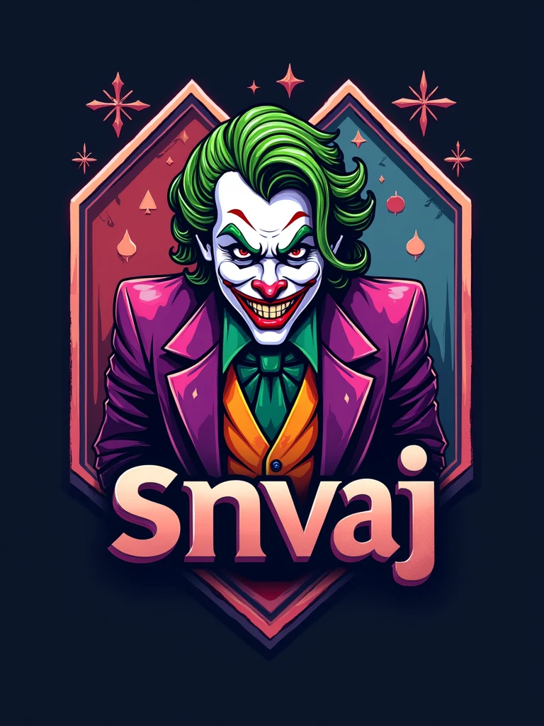 logo "snvaj" stylish letter logo front,background joker in letter front joker