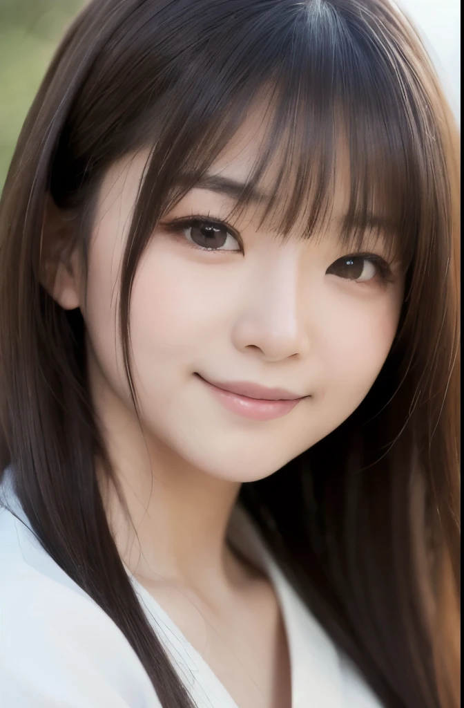 best quality, face focus, soft light, ultra high res, (photorealistic:1.4), RAW photo,(Shinozaki Ai), white skin, kawaii, 1 Japanese girl, solo, cute, (smile), (pupil, lights in the eyes), detailed beautiful face, Medium-sized breasts,(high resolution detail of human skin texture),(long hair),(portrait), upper body, white traditional kimono