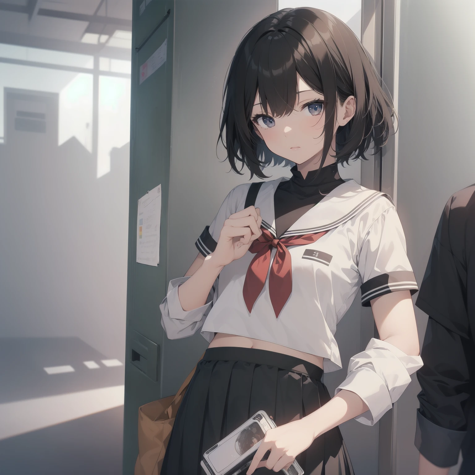 ultra-absurdres-Top quality by artist God, ultra-detailed, high resolution, anime moe artstyle, best anime 8k konachan wallpaper, pixiv contest winner, pool:2810, perfect anatomy,break, 1girl, (Please draw a girl walking sleepily to school alone. )break,(Solo,little female, 13-year-old:1.3),Full limbs, complete fingers,a junior high school student, (very short hair), short cut, flat chest, , small butt, small black eyes, beautiful detailed eyes, well-proportioned iris and pupils, expressive eyes, highres detailed hair, soft expression, salor school_uniform, sailor collar, serahuku, bow, pleated skirt,(Detailed Lighting), (Detailed background), in the School commute route. break,super detailed skin, Best cinematic lighting powered by famous artist, 8k,beauty illustration,photoshop_(medium),very aesthetic,break,((artist:ishikei )), artist:clamp ,artist:carnelian ,artist:kantoku ,
