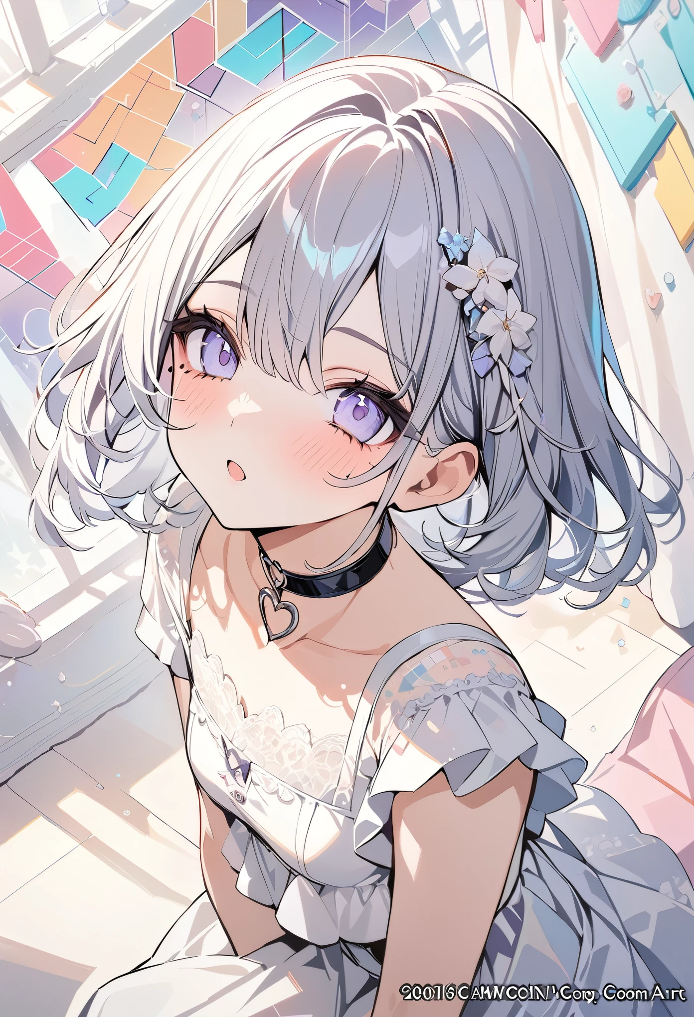 ,beautiful flower々),Mole under the eye, Heart-shaped choker, (masterpiece, Highest quality), Official Art, beautifully、aesthetic: 1.2), (1 girl), Very detailed, (Geometry Art: 1.3), colorful