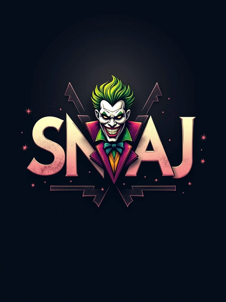 logo "snvaj" stylish letter logo front,background joker in letter front joker