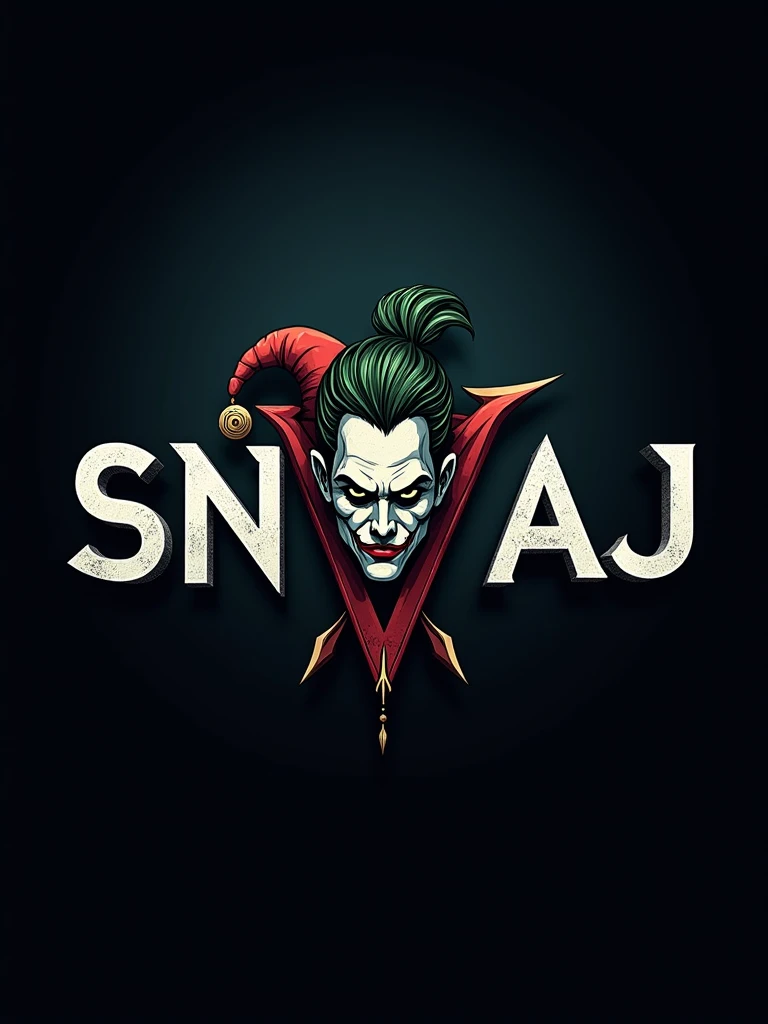 logo "snvaj" stylish letter logo front,background joker in letter front joker