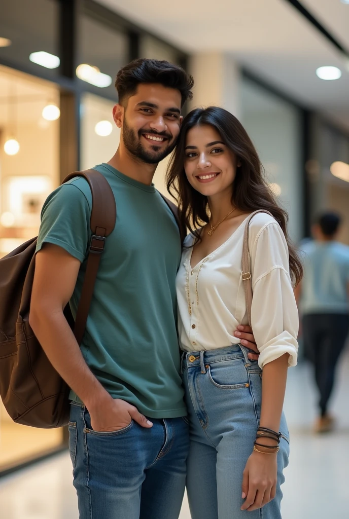 A boy age 27 south India from andhrapradesh wear jeans and t-shirt dusky skin and there was a girl age 25 north India from mumbai looks very modern she wears western dress looks very beautiful and active. Both are went to shopping in a mall and doing shopping
